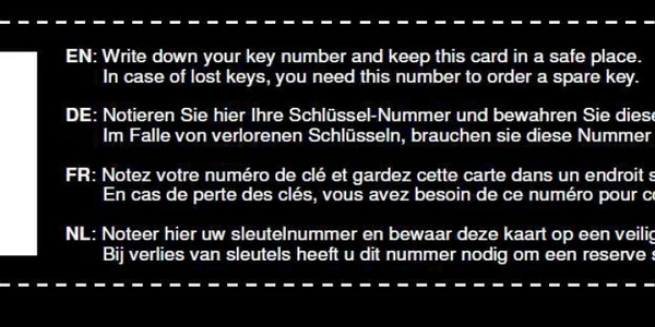 KEY NUMBER UNKNOWN - NEW LOCK CYLINDER + 2 KEYS