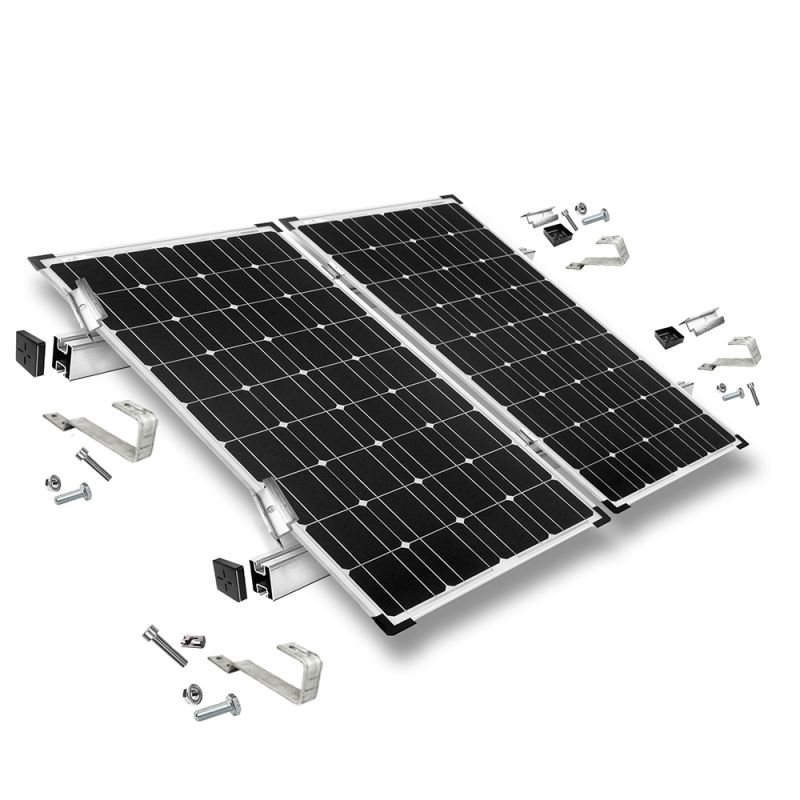 Befestigungskit mit Biberschwanz Dachhaken für Schrägdachmontage 2 Solarpanels Rahmenhöhe 30mm