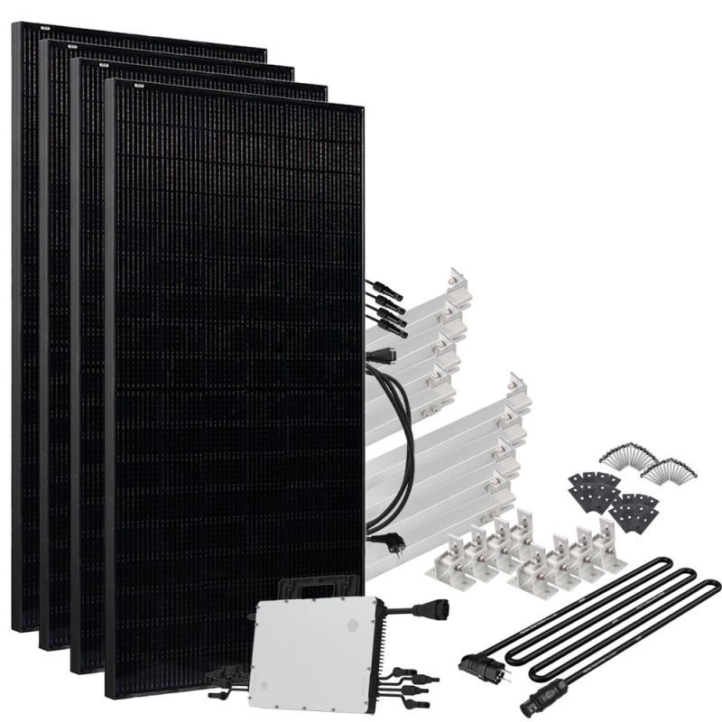 Offgridtec® Solar-Direct 1800W HMS-1600-4T Solaranlage Full Black - 5m Anschlusskabel – Montageset Flachdach