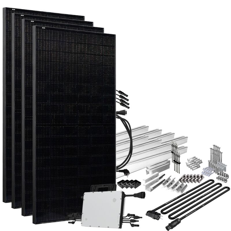Offgridtec® Solar-Direct 1800W HMS-1600-4T Solaranlage Full Black - 5m Anschlusskabel – Montageset Stockschrauben