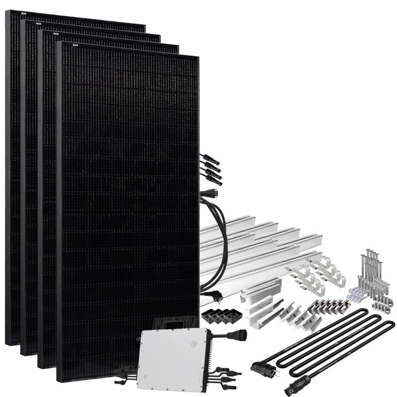 Offgridtec® Solar-Direct 1800W HMS-1600-4T Solaranlage Full Black - 5m Anschlusskabel – Montageset Biberschwanz