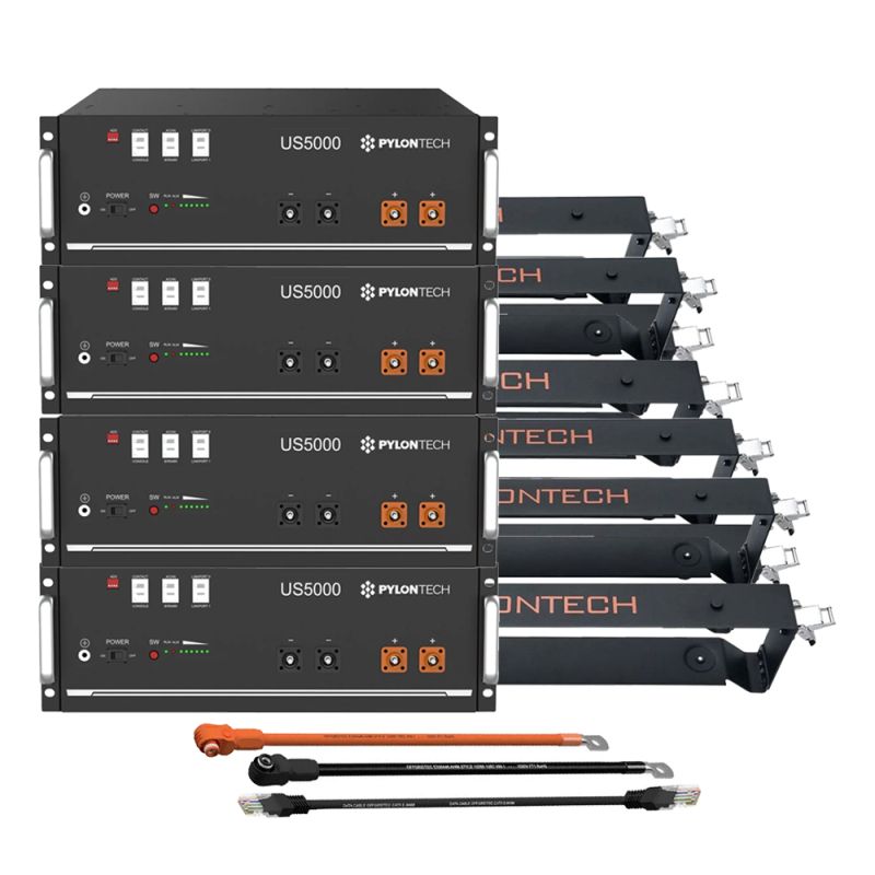 4x Pylontech US5000 LiFePO4 48V + Brackets + Anschlusskabel 19,2kWh Speicherpaket