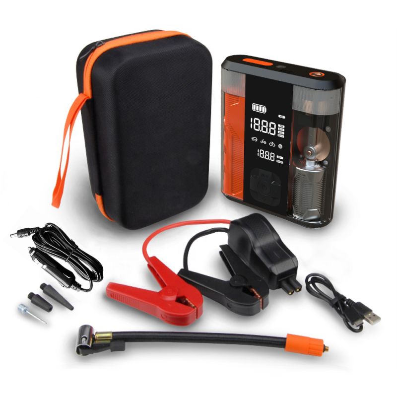 KfZ Starthilfe 800A inkl. Powerbank 8800mAh mit Kompressor 150PSI und Reifenpumpe