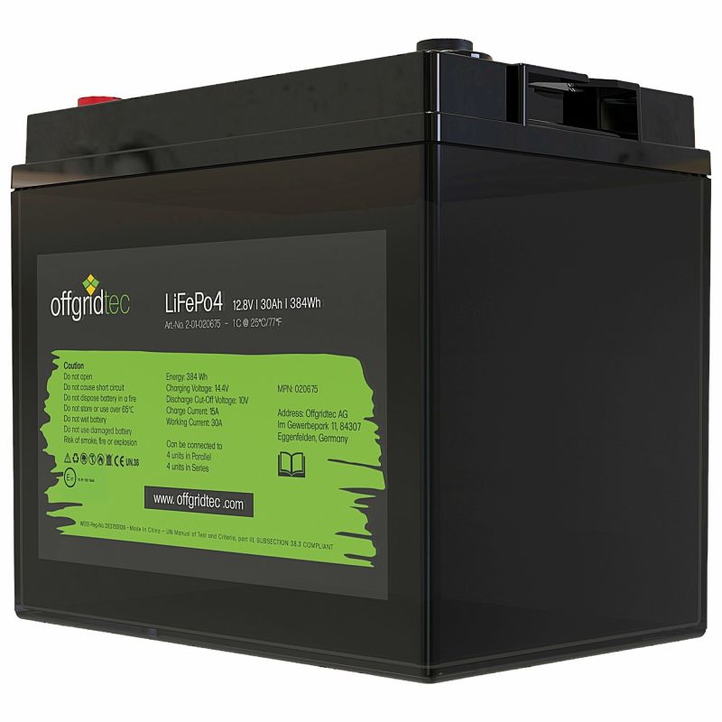 Offgridtec LiFePo4 Akku 12/30 12,8V 30Ah BMS integriert 384Wh