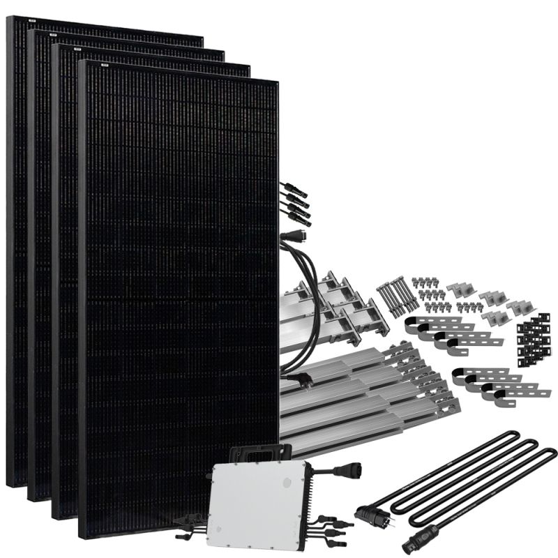 Offgridtec® Solar-Direct 1800W HMS-1600-4T Solaranlage Full Black - 5m Anschlusskabel – Montageset Balkongeländer