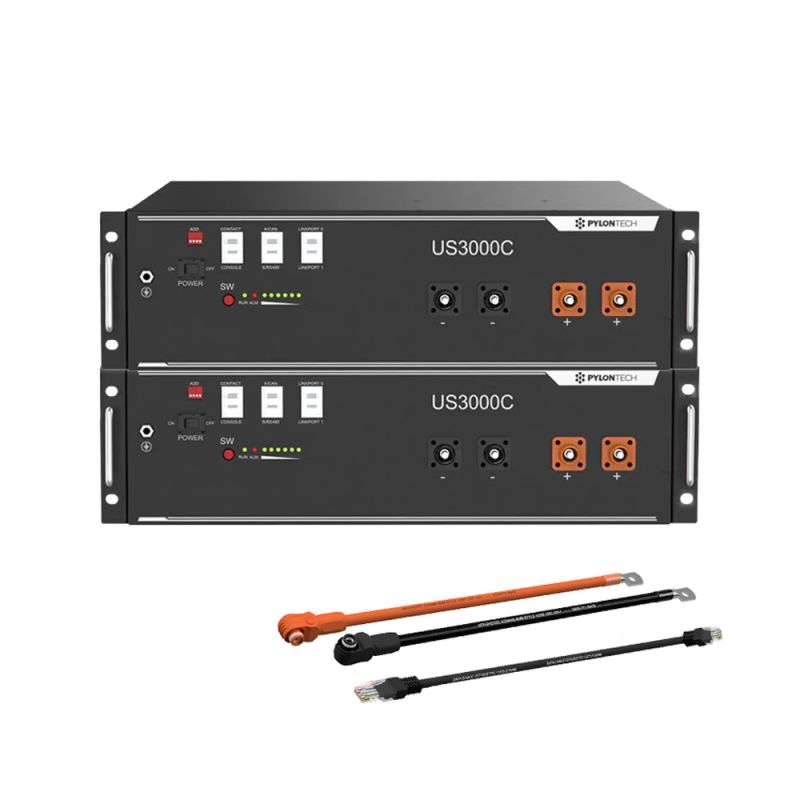 Pylontech 2x US3000D LiFePO4 Batterie 7kWh mit Wechselrichter-Anschlusskabelset