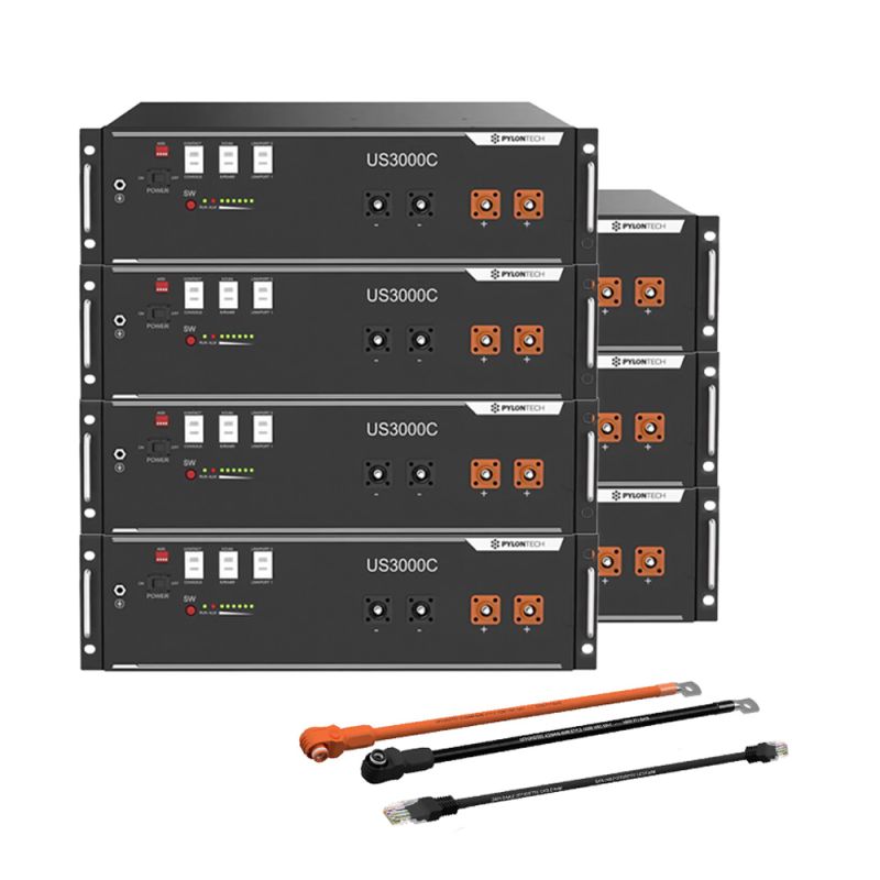 Pylontech 7x US3000D LiFePO4 Batterie 24,5kWh mit Wechselrichter-Anschlusskabelset