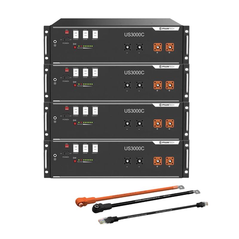 Pylontech 4x US3000D LiFePO4 Batterie 14kWh mit Wechselrichter-Anschlusskabelset