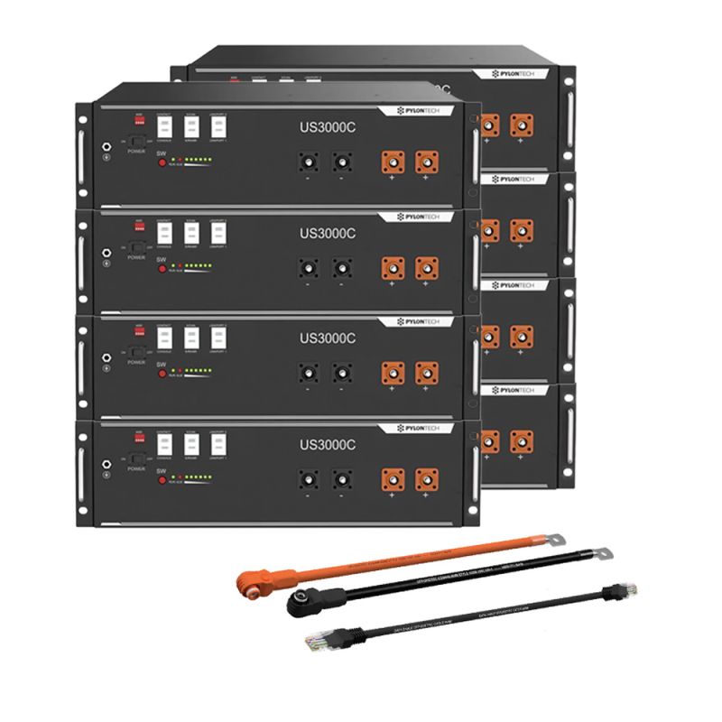 Pylontech 8x US3000D LiFePO4 Batterie 28kWh mit Wechselrichter-Anschlusskabelset