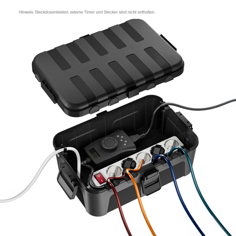 Offgridtec wasserdichte Kabelbox IP44, 6 Eingänge, schwarz, für Kabel bis 12mm