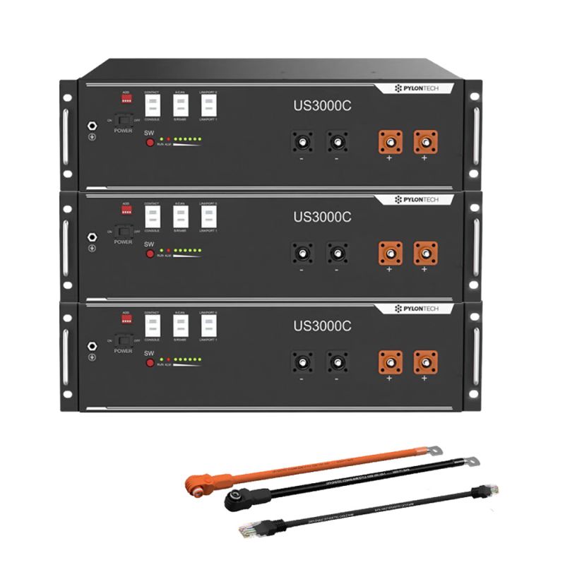 Pylontech 3x US3000D LiFePO4 Batterie 10,5kWh mit Wechselrichter-Anschlusskabelset