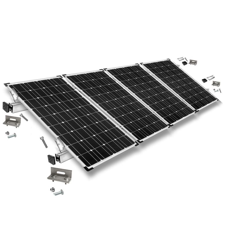 Befestigungskit mit Stehfalzklemmen für Schrägdachmontage 4 Solarpanele Rahmenhöhe 35mm