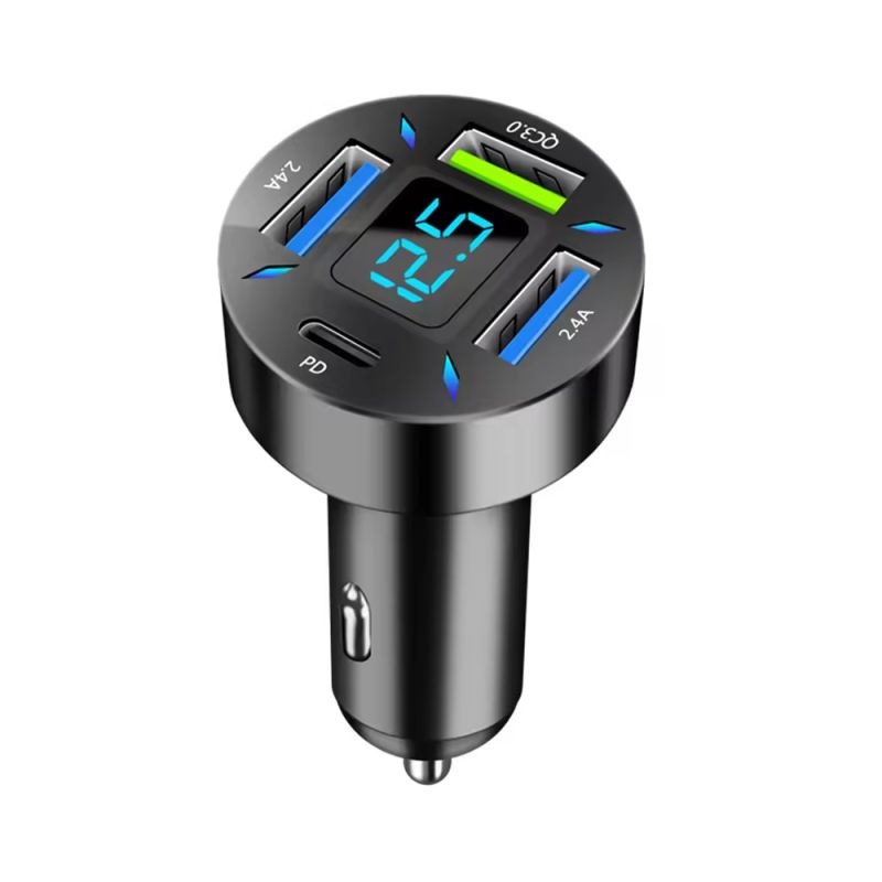 Offgridtec 4 Port USB-C Auto Ladegerät 50W QC3.0 PD mit LED-Voltmeter Zigarettenanzünder Adapter