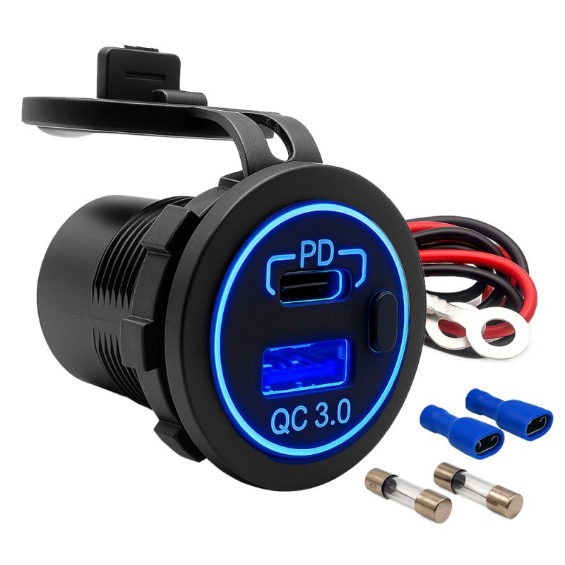 Offgridtec USB-Doppelsteckdose 12V/24V 2x 18W USB-A + USB-C Kfz-Ladeadapter mit Abdeckung