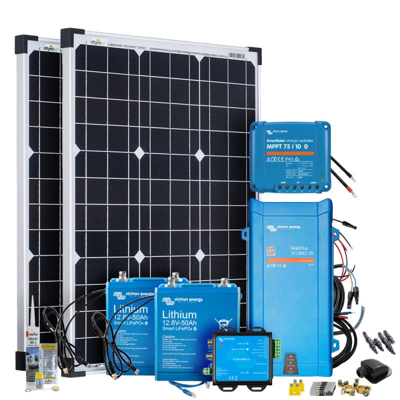 Offgridtec Mobil VeCore S 100W 1280Wh Wohnmobil Solaranlage inkl. MultiPlus12/800/35 Wechselrichter Laderegler - schwarz