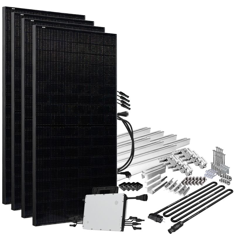 Offgridtec® Solar-Direct 1800W HMS-1600-4T Solaranlage Full Black - 5m Anschlusskabel – Montageset Ziegeldach