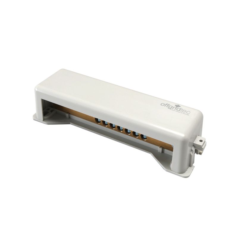 Offgridtec Erdungsschiene Potentialausgleichsschiene plombierbar 9 Anschlüsse bis 25 mm² grau