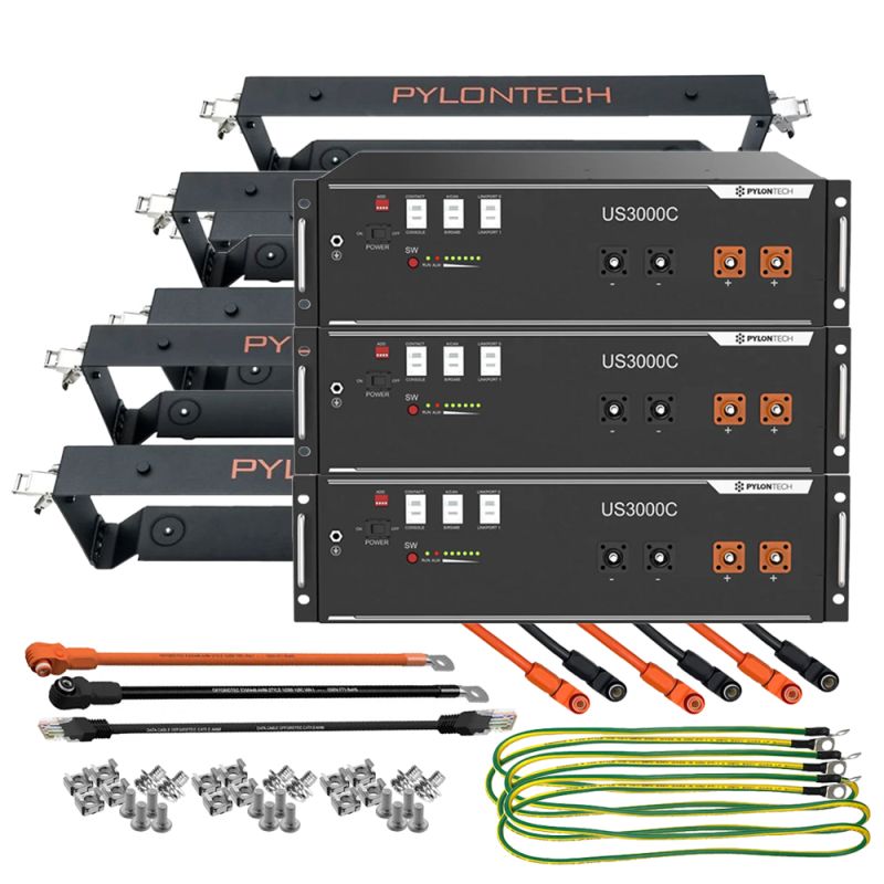3x Pylontech US3000D LiFePO4 48V + Brackets + Anschlusskabel 10,5kWh Speicherpaket
