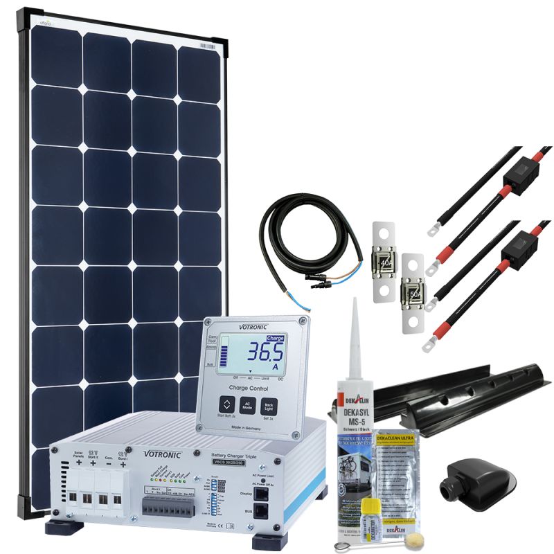 Offgridtec mTriple S Wohnmobil Solaranlage mit 1 x 120W Solarmodul 30/20/250 Votronic Triple Charger und 1247 Charge Control Display