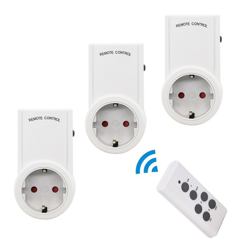 3er Set Steckdosenadapter Schuko mit Ein/Aus Schalter und Funkfernbedienung 30m