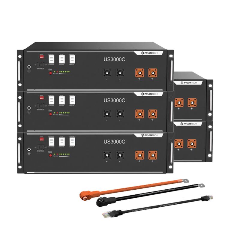 Pylontech 5x US3000D LiFePO4 Batterie 17,5kWh mit Wechselrichter-Anschlusskabelset