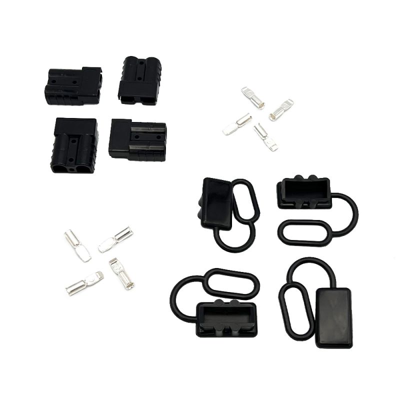 4er Set Anderson Stecker 50A max. 600V mit Staubschutzkappe Schwarz 6AWG